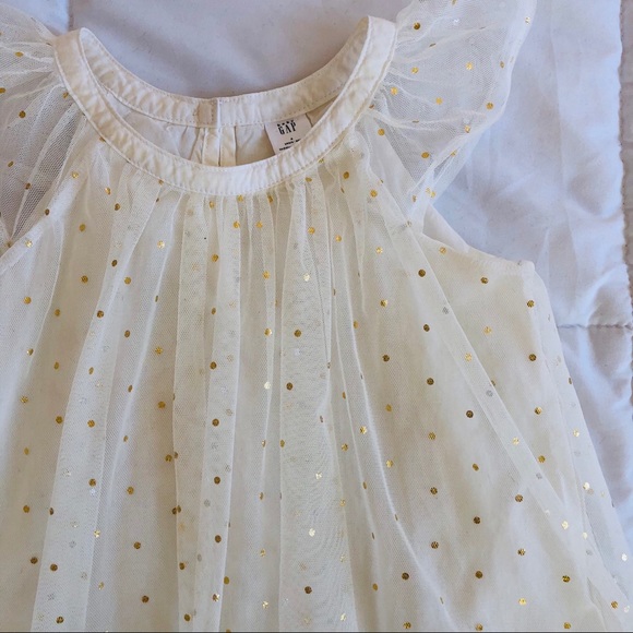 GAP Gold Polkadot Dress with Chiffon Overlay 4T - Picture 2 of 2